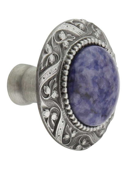 Victorian Cabinet Knob Inset with Blue Sodalite - 1 5/16 inch Diameter in Antique Pewter.